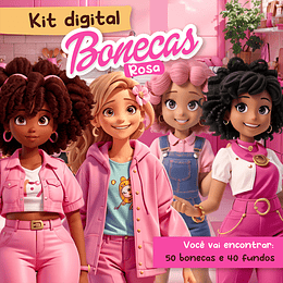 Kit Digital Bonecas Rosa Menina 3D em Png 