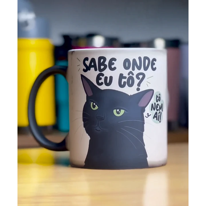 Arte Caneca Meme Gato Sabe onde eu Tô Sublimação Baixar Grátis  1