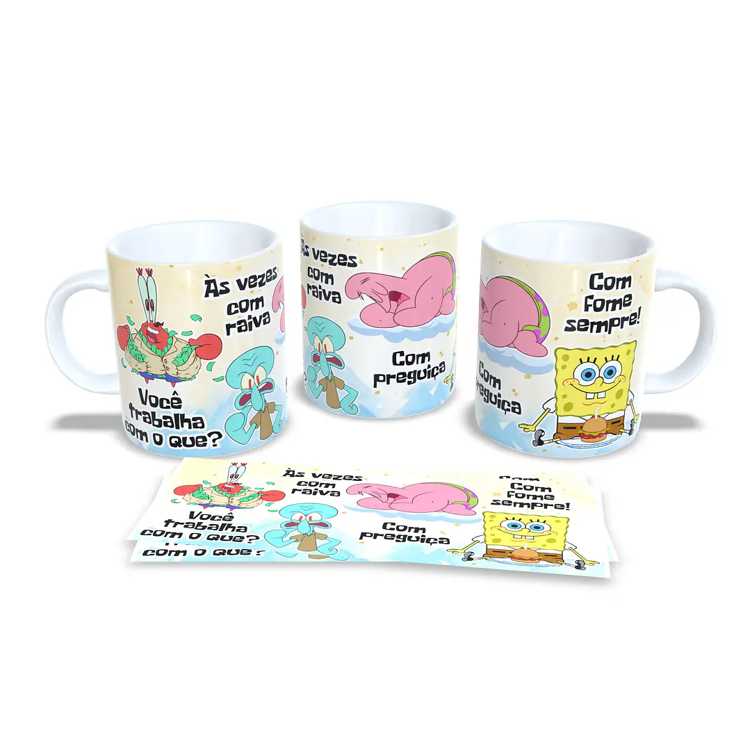 Arte Caneca Você trabalha com o que? Às vezes com raiva - Bob Esponja Arquivo Png 1