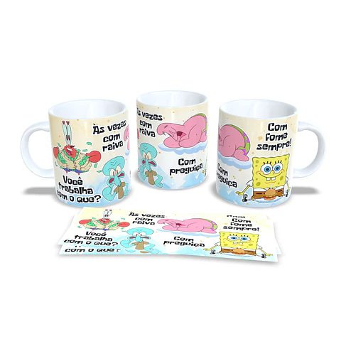 Arte Caneca Você trabalha com o que? Às vezes com raiva - Bob Esponja Arquivo Png