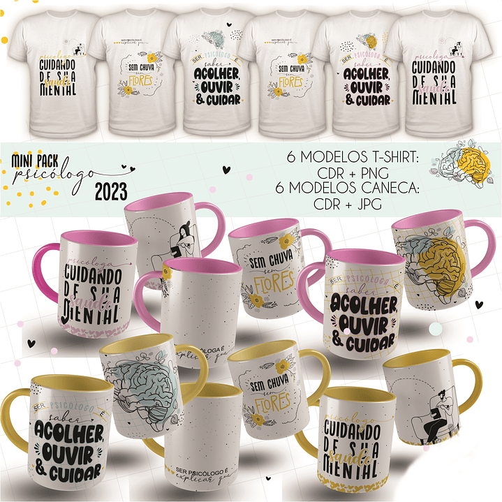 12 Artes Caneca e Camisa Psicólogo Arquivo em CorelDraw  2