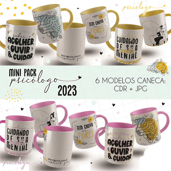 12 Artes Caneca e Camisa Psicólogo Arquivo em CorelDraw  1