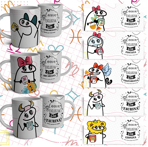 12 Artes Caneca Flork Signos Arquivo em Jpg