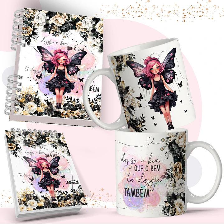 Arte Caneca e Bloquinho Fadas em Corel Draw 2
