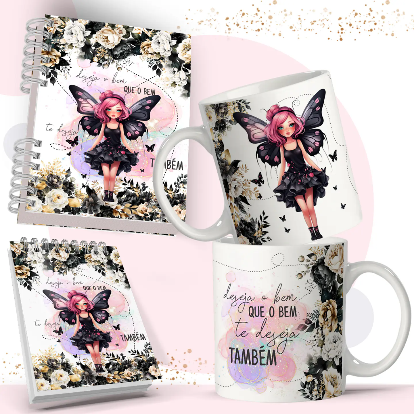 Arte Caneca e Bloquinho Fadas em Corel Draw 2