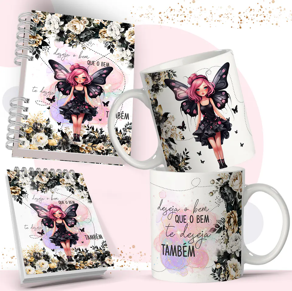 Arte Caneca e Bloquinho Fadas em Corel Draw 2