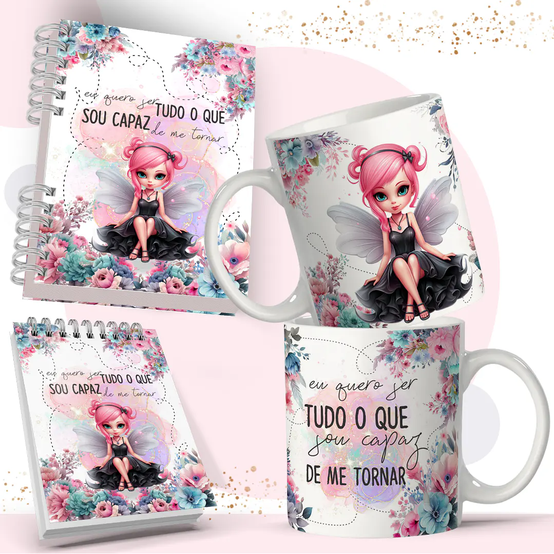 Arte Caneca e Bloquinho Fadas em Corel Draw 3
