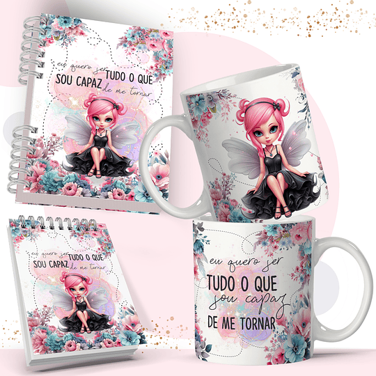 Arte Caneca e Bloquinho Fadas em Corel Draw