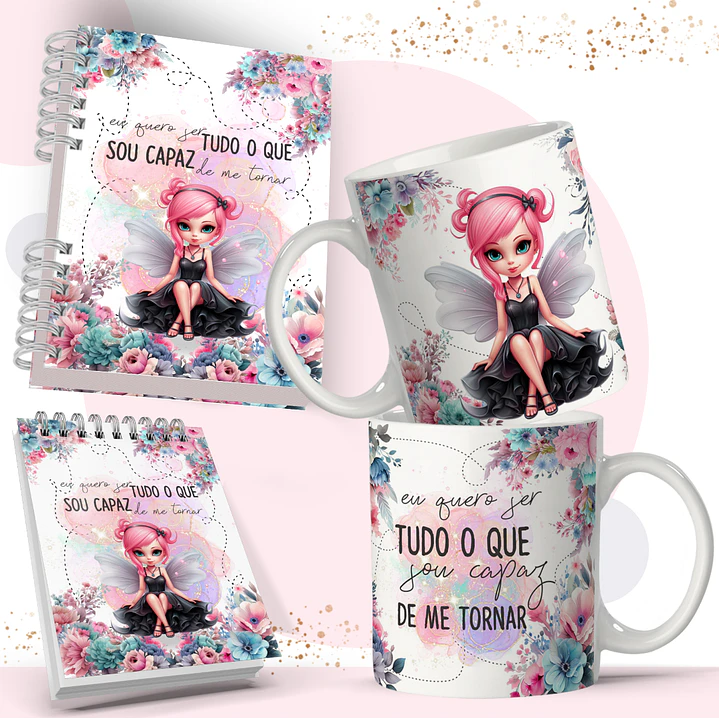 Arte Caneca e Bloquinho Fadas em Corel Draw 3