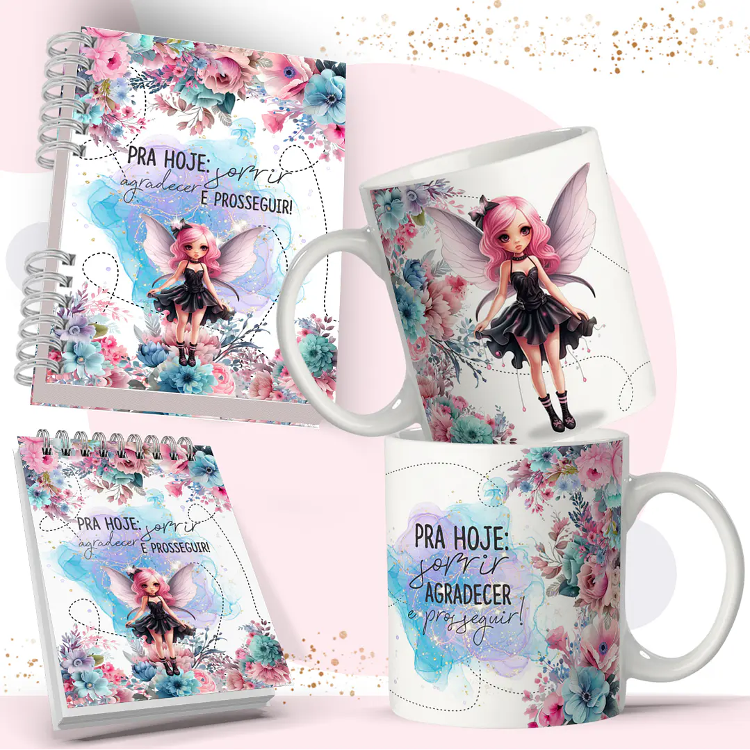 Arte Caneca e Bloquinho Fadas em Corel Draw 4