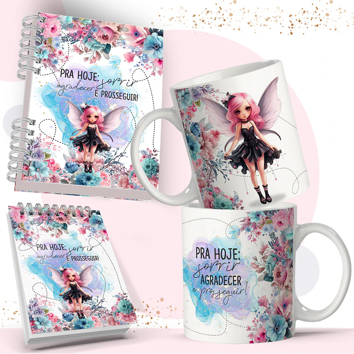 Arte Caneca e Bloquinho Fadas em Corel Draw 4