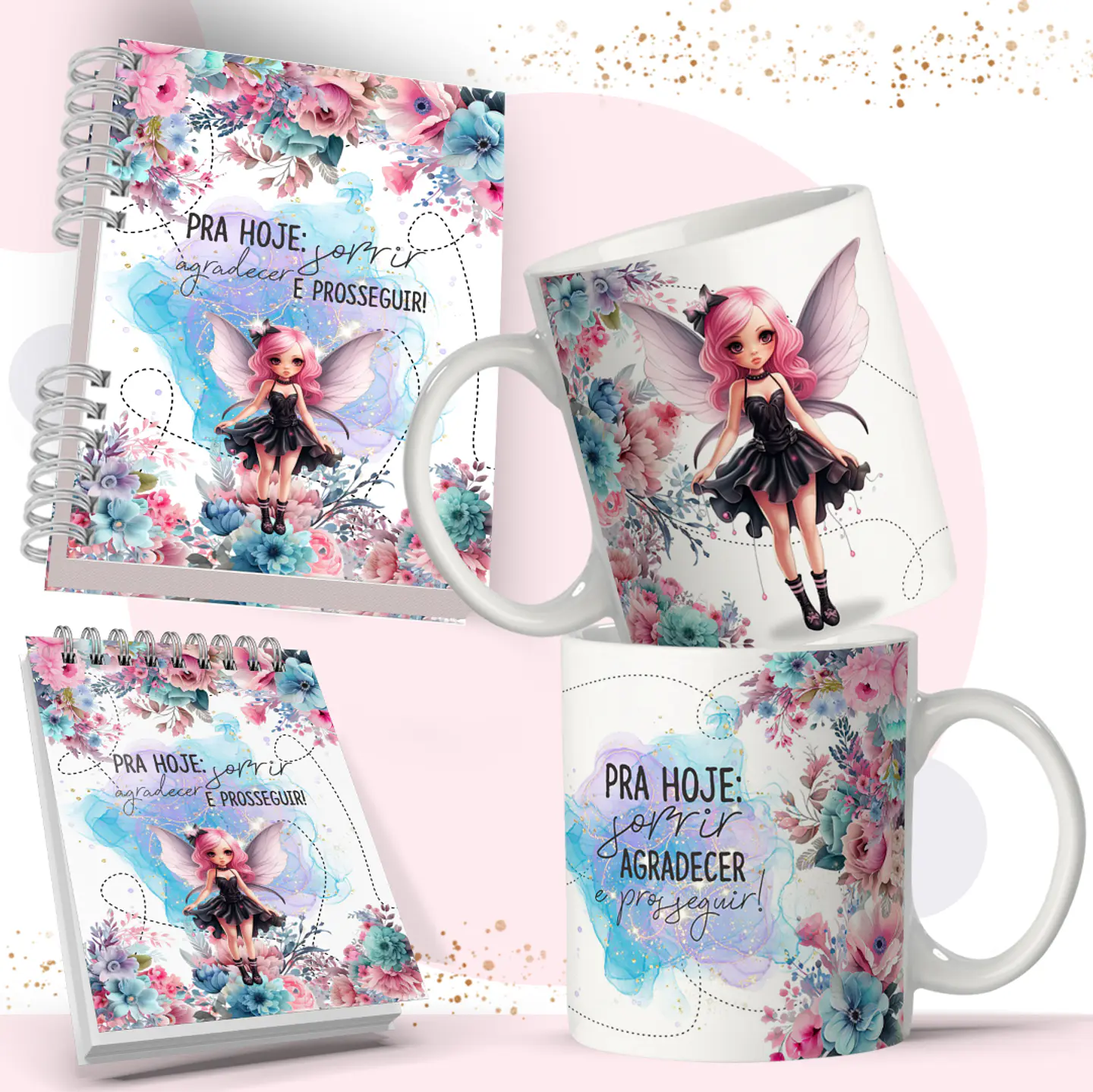 Arte Caneca e Bloquinho Fadas em Corel Draw 4