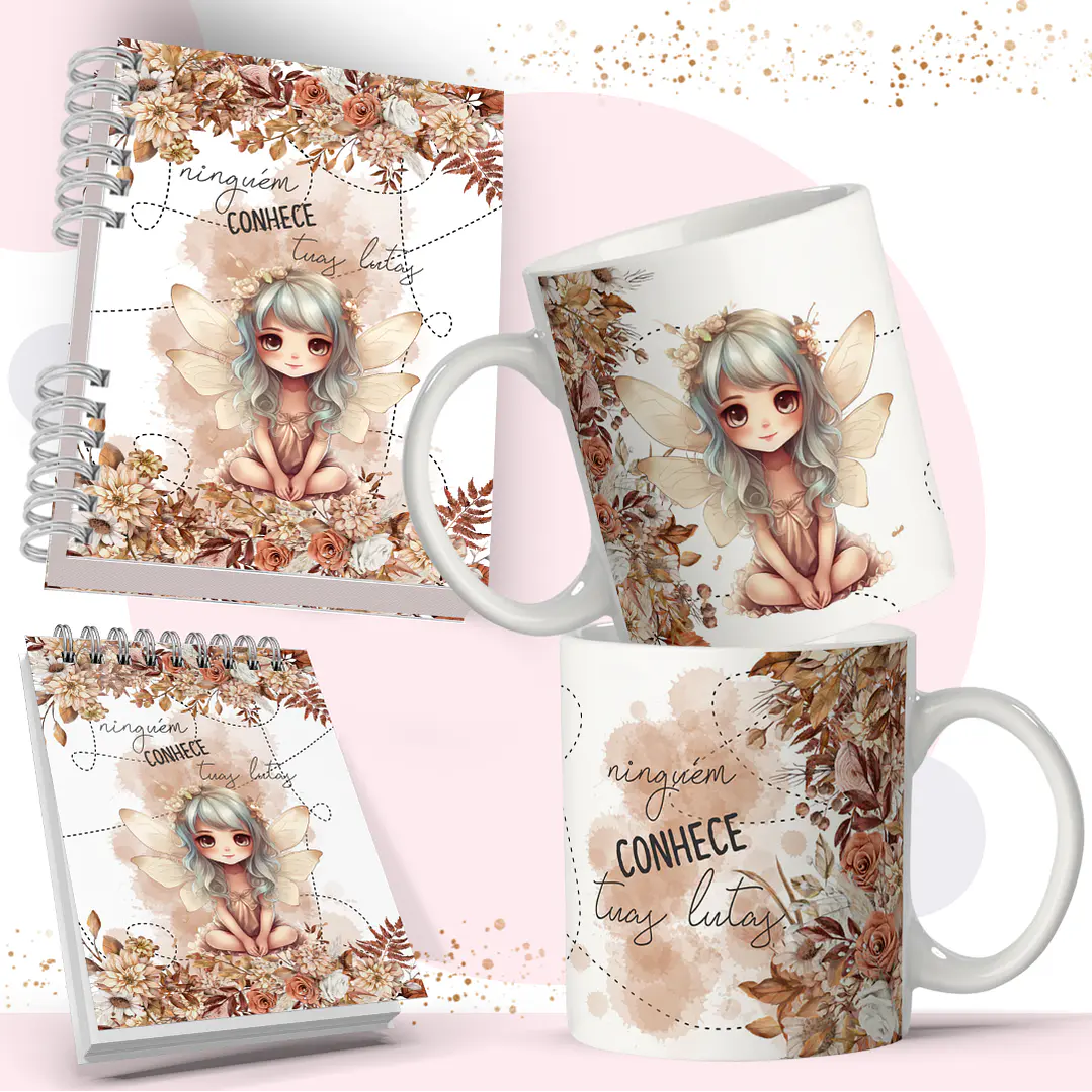 Arte Caneca e Bloquinho Fadas em Corel Draw 5