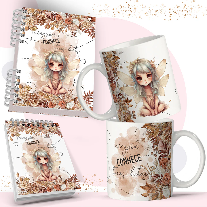 Arte Caneca e Bloquinho Fadas em Corel Draw 5