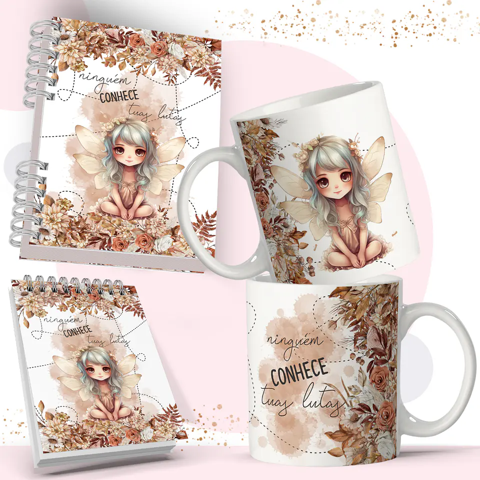 Arte Caneca e Bloquinho Fadas em Corel Draw 5