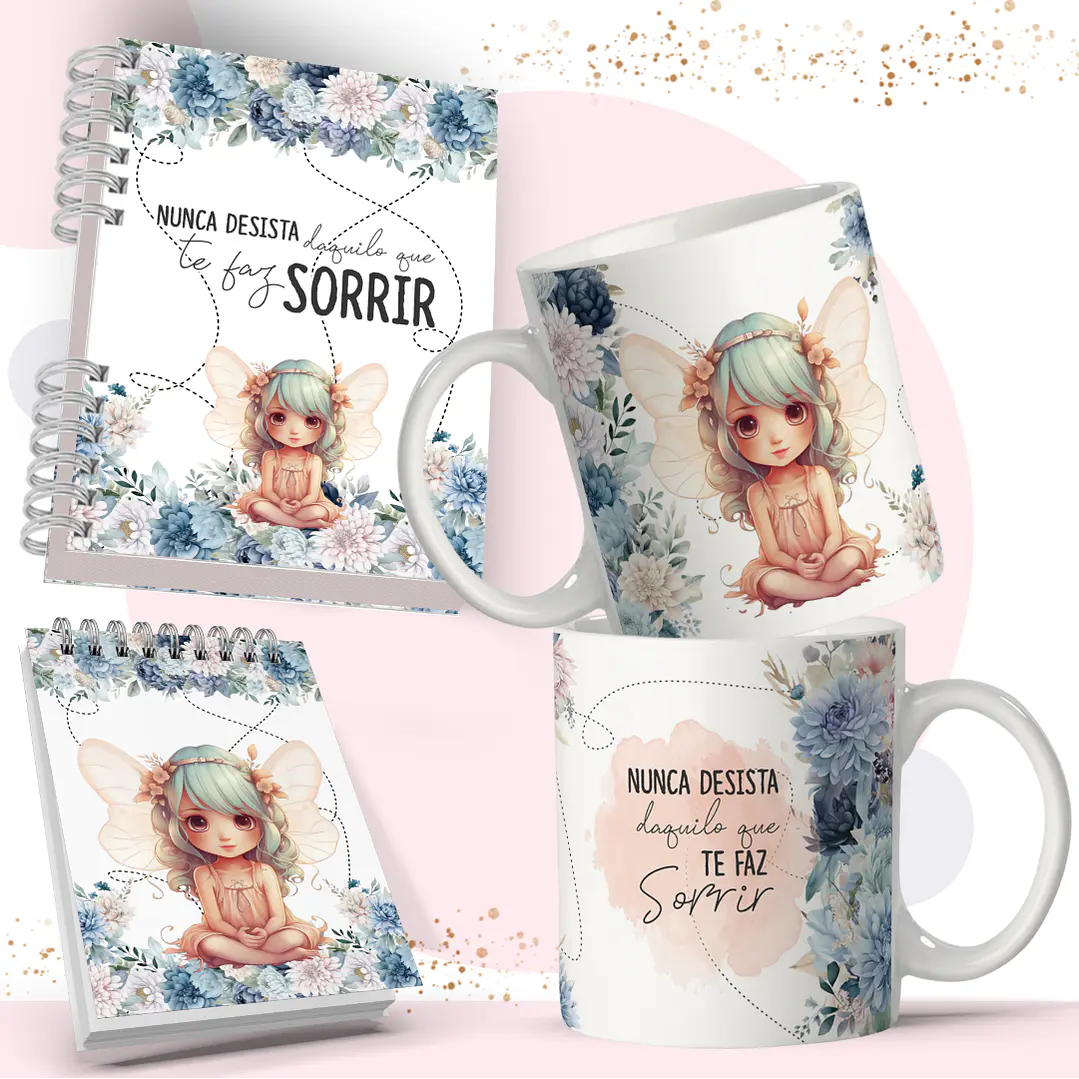 Arte Caneca e Bloquinho Fadas em Corel Draw 6