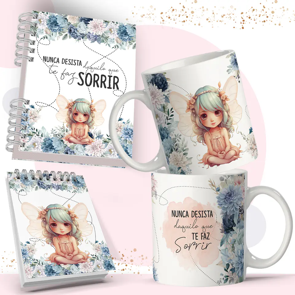 Arte Caneca e Bloquinho Fadas em Corel Draw 6