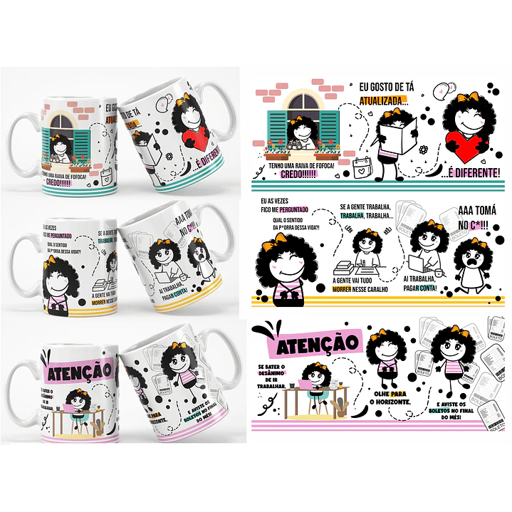 3 Arte Caneca Frases engraçadas Bonequinhas Arquivo em Jpg 1