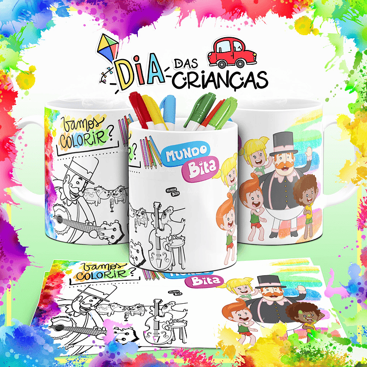 10 Arte Caneca Dia das Crianças para Colorir Arquivo em Corel Draw 3