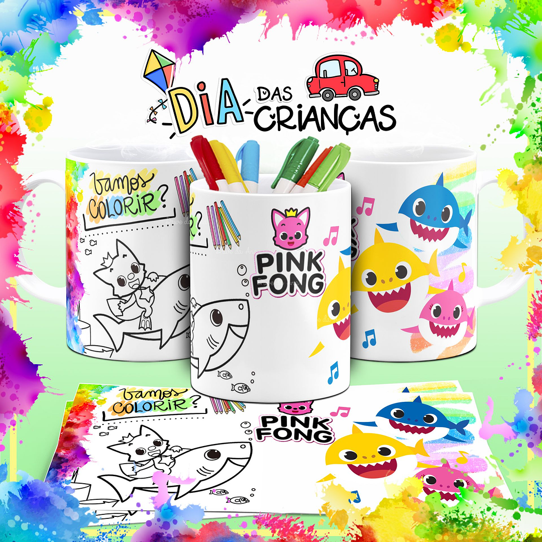 10 Arte Caneca Dia das Crianças para Colorir Arquivo em Corel Draw 4