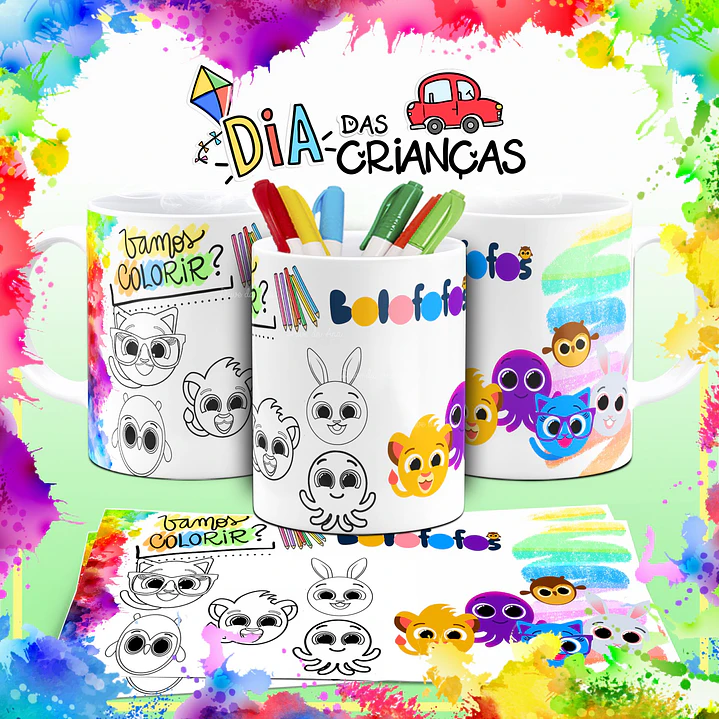 10 Arte Caneca Dia das Crianças para Colorir Arquivo em Corel Draw 5