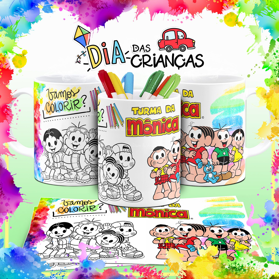 10 Arte Caneca Dia das Crianças para Colorir Arquivo em Corel Draw 9