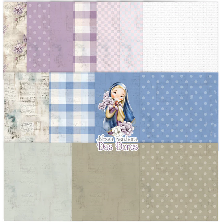 Kit Digital Nossa Senhora das Dores Aquarela em Png   3