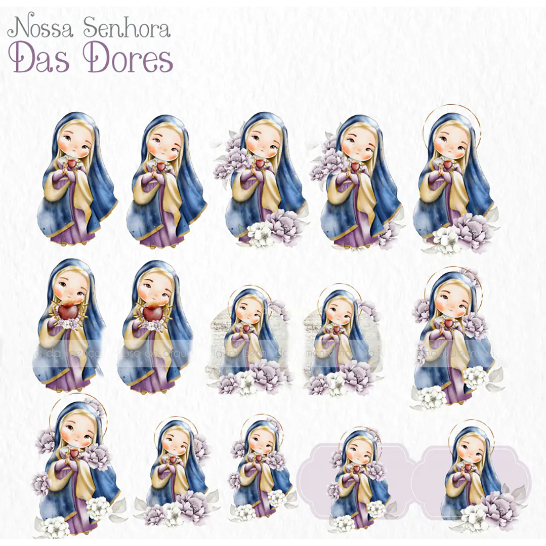 Kit Digital Nossa Senhora das Dores Aquarela em Png   1