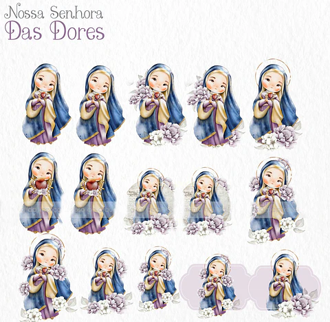 Kit Digital Nossa Senhora das Dores Aquarela em Png  