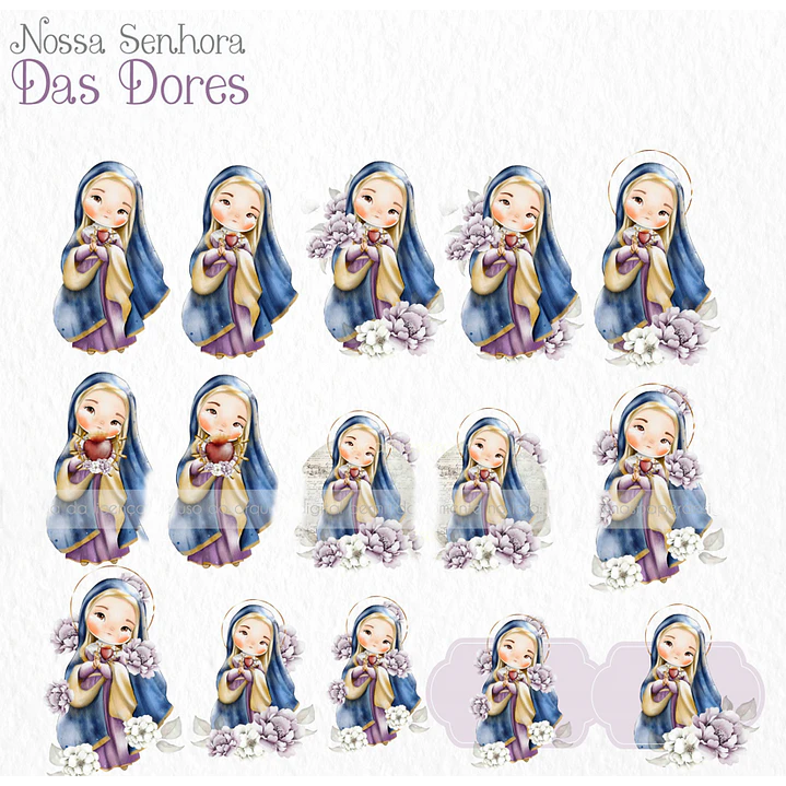 Kit Digital Nossa Senhora das Dores Aquarela em Png   1