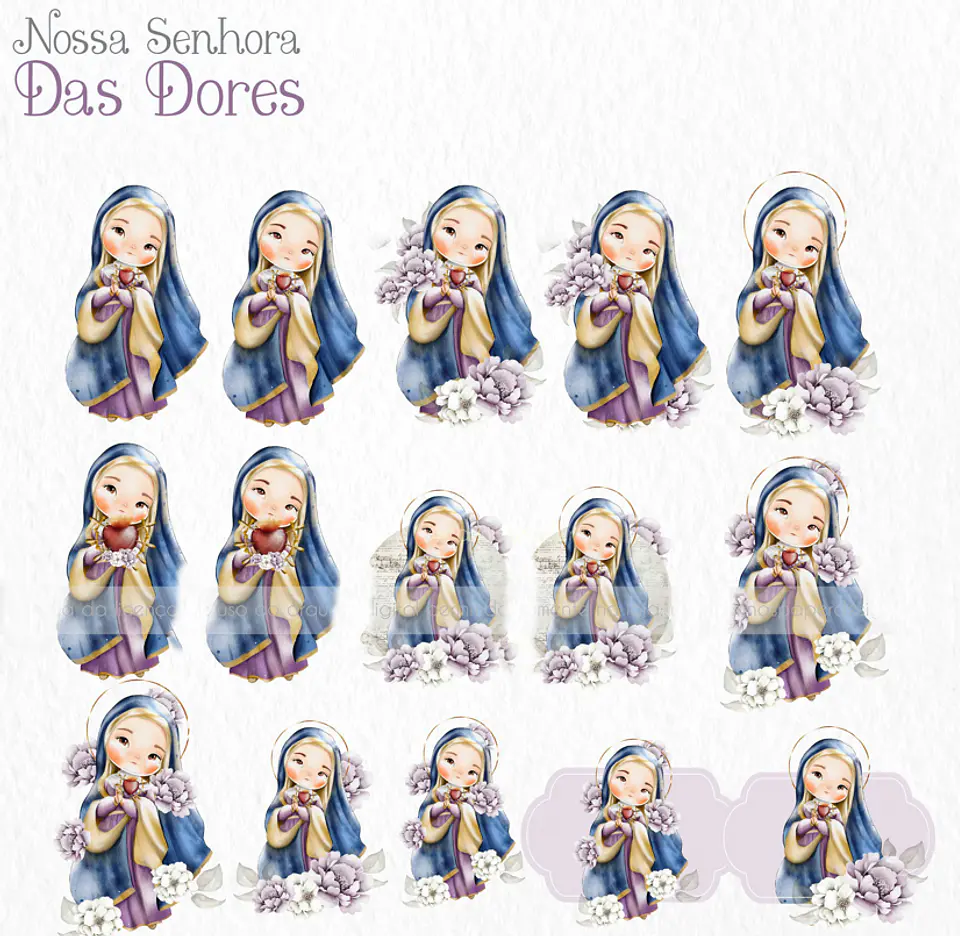 Kit Digital Nossa Senhora das Dores Aquarela em Png   1