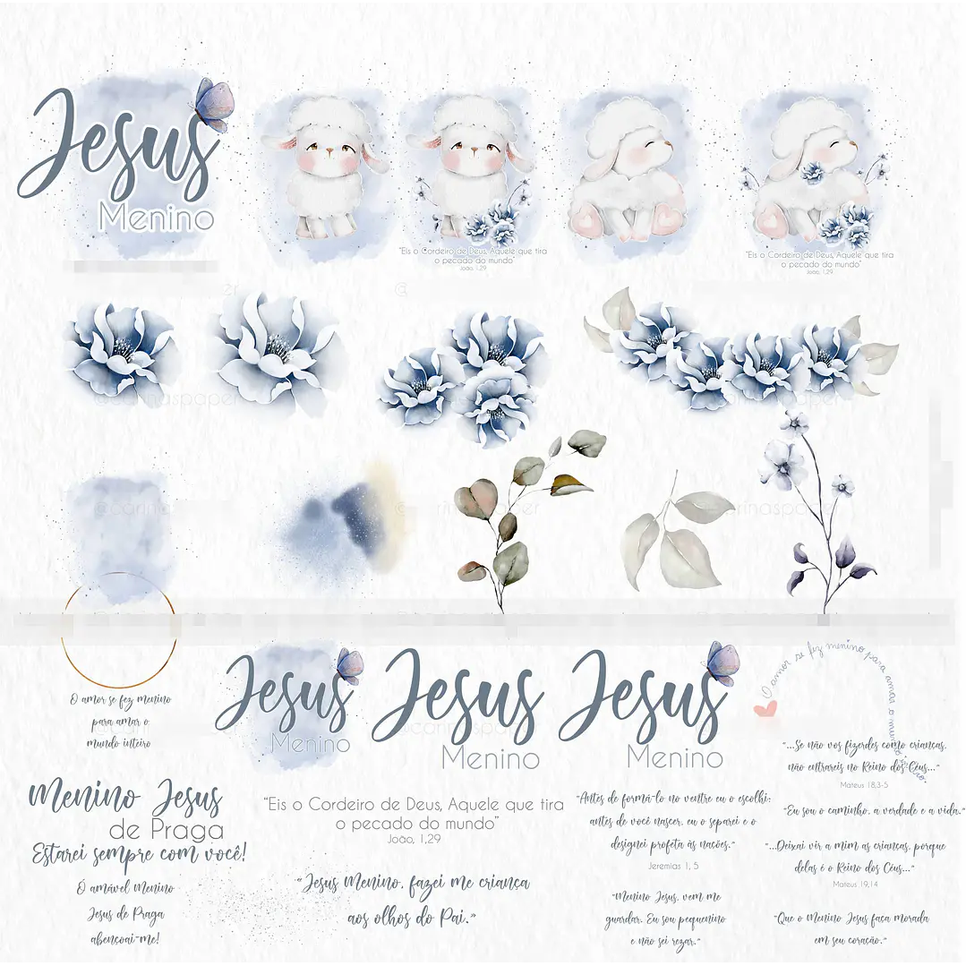 Kit Digital Menino Jesus Aquarelados em Png  3