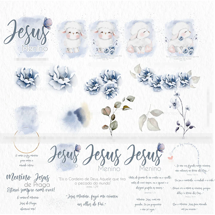 Kit Digital Menino Jesus Aquarelados em Png  3