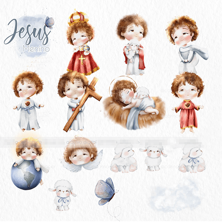 Kit Digital Menino Jesus Aquarelados em Png  2