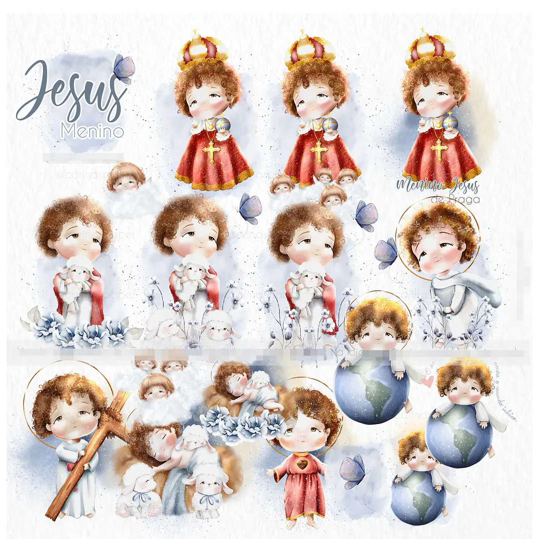 Kit Digital Menino Jesus Aquarelados em Png  1