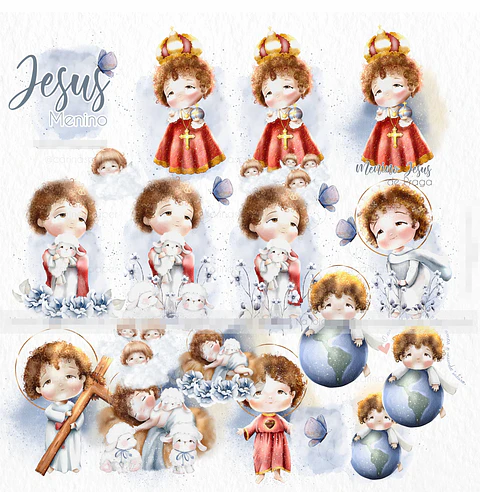 Kit Digital Menino Jesus Aquarelados em Png 