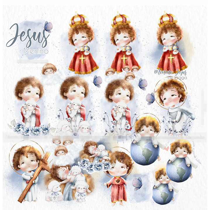 Kit Digital Menino Jesus Aquarelados em Png  1