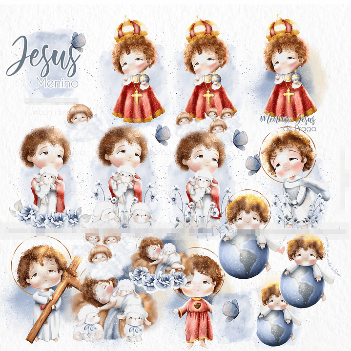 Kit Digital Menino Jesus Aquarelados em Png  1
