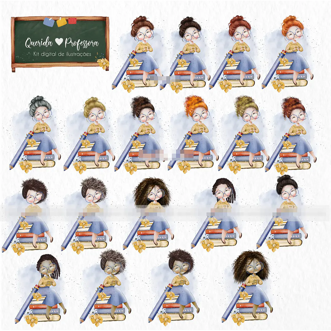 Kit Digital Querida Professora Aquarelados em Png  1
