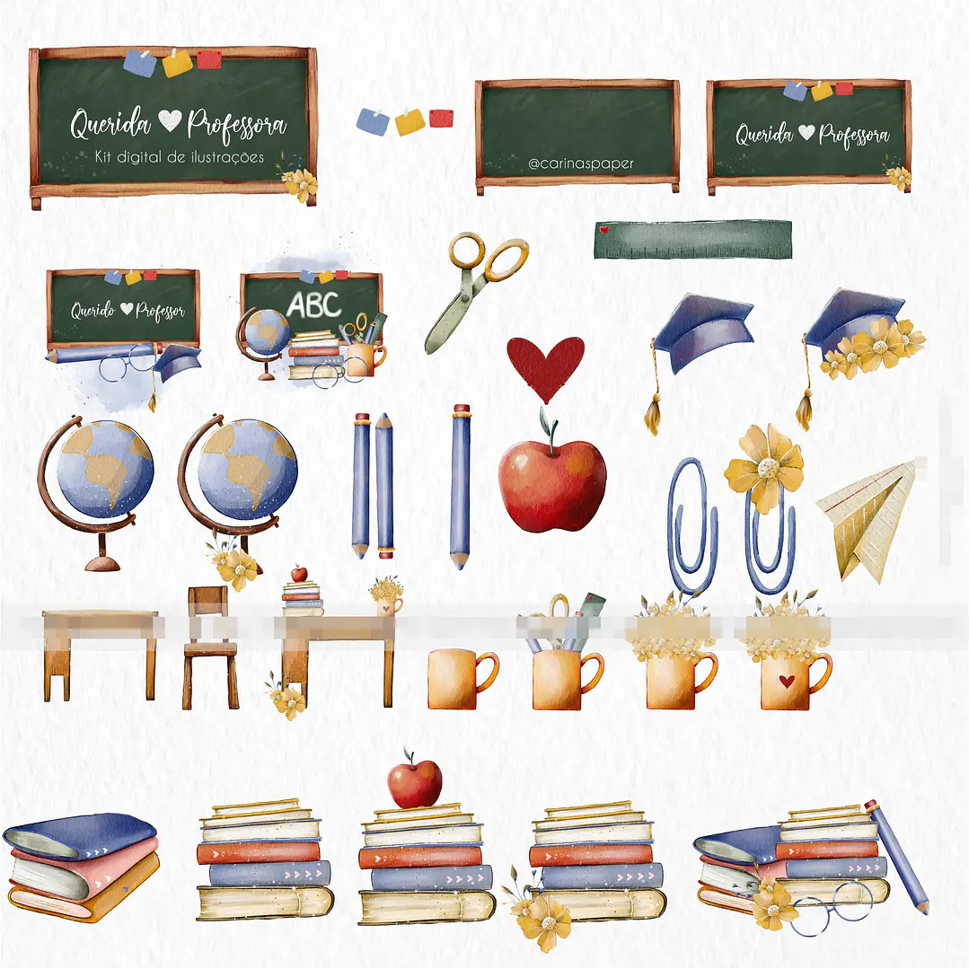 Kit Digital Querida Professora Aquarelados em Png  7