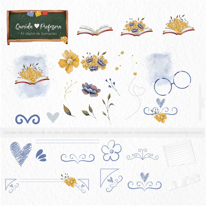Kit Digital Querida Professora Aquarelados em Png  8