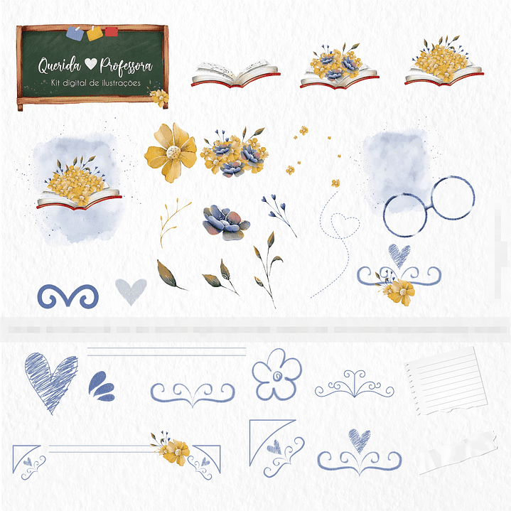 Kit Digital Querida Professora Aquarelados em Png  8