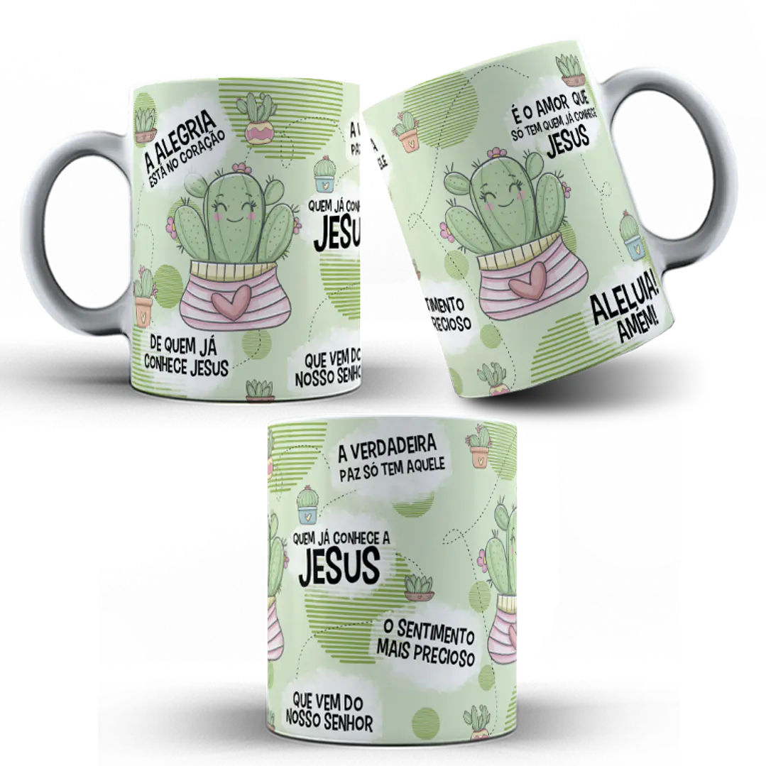 Arte para Caneca A alegria está no coração de quem já conhece Jesus Arquivo Png  1