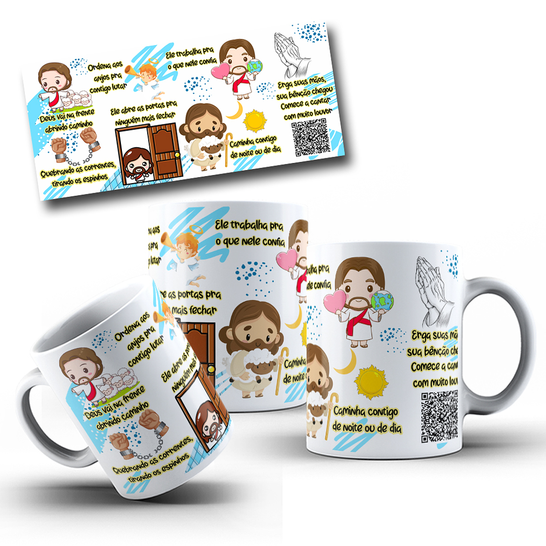 Artes para Caneca Gospel Deus Vai na Frente Abrindo Caminho Com muito Louvor em Corel Draw  1