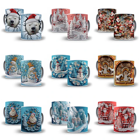 140 Artes para Caneca Natal 3d Arquivo em Jpg 