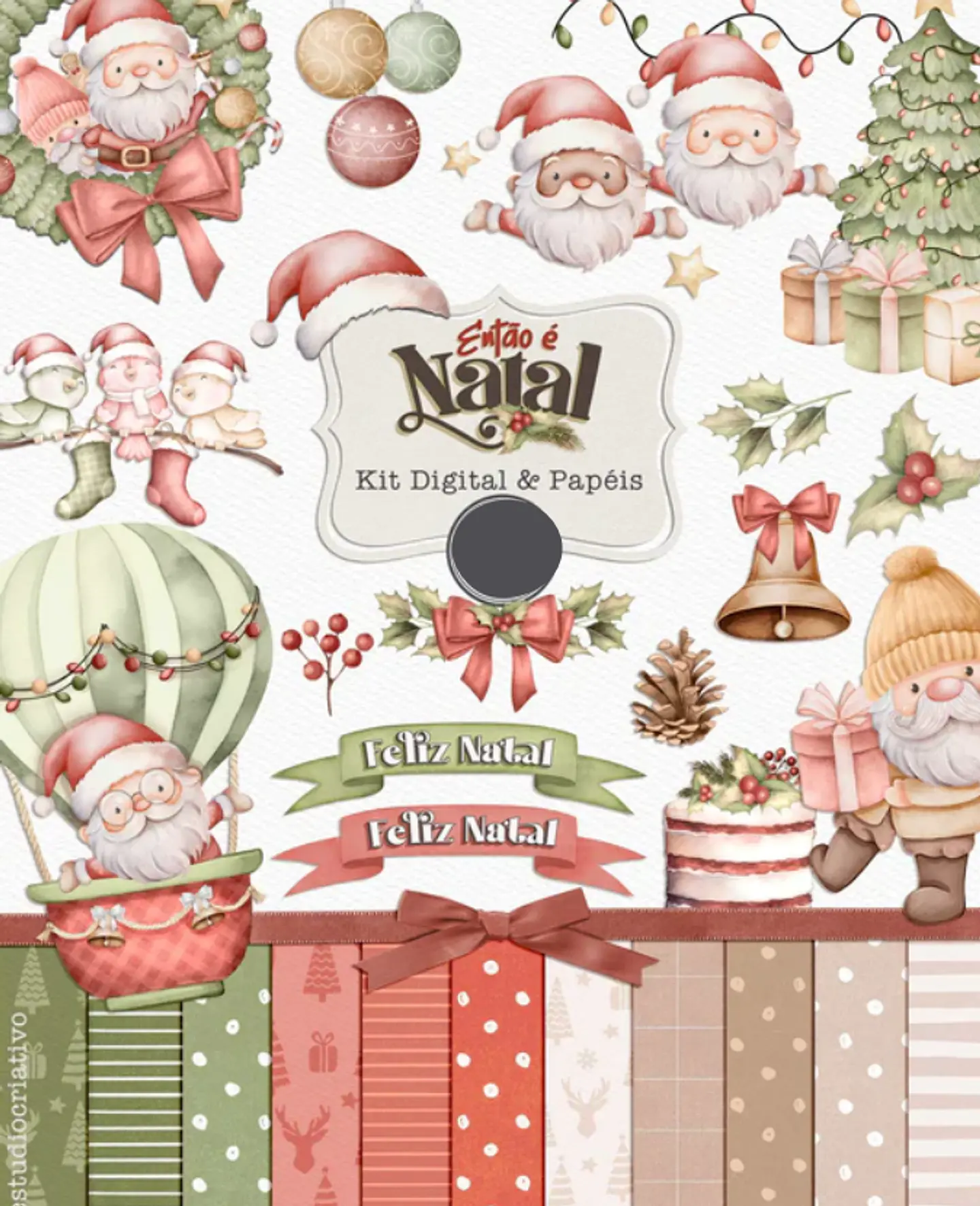 Kit Digital Então é Natal Aquarelados Arquivos em Png   1