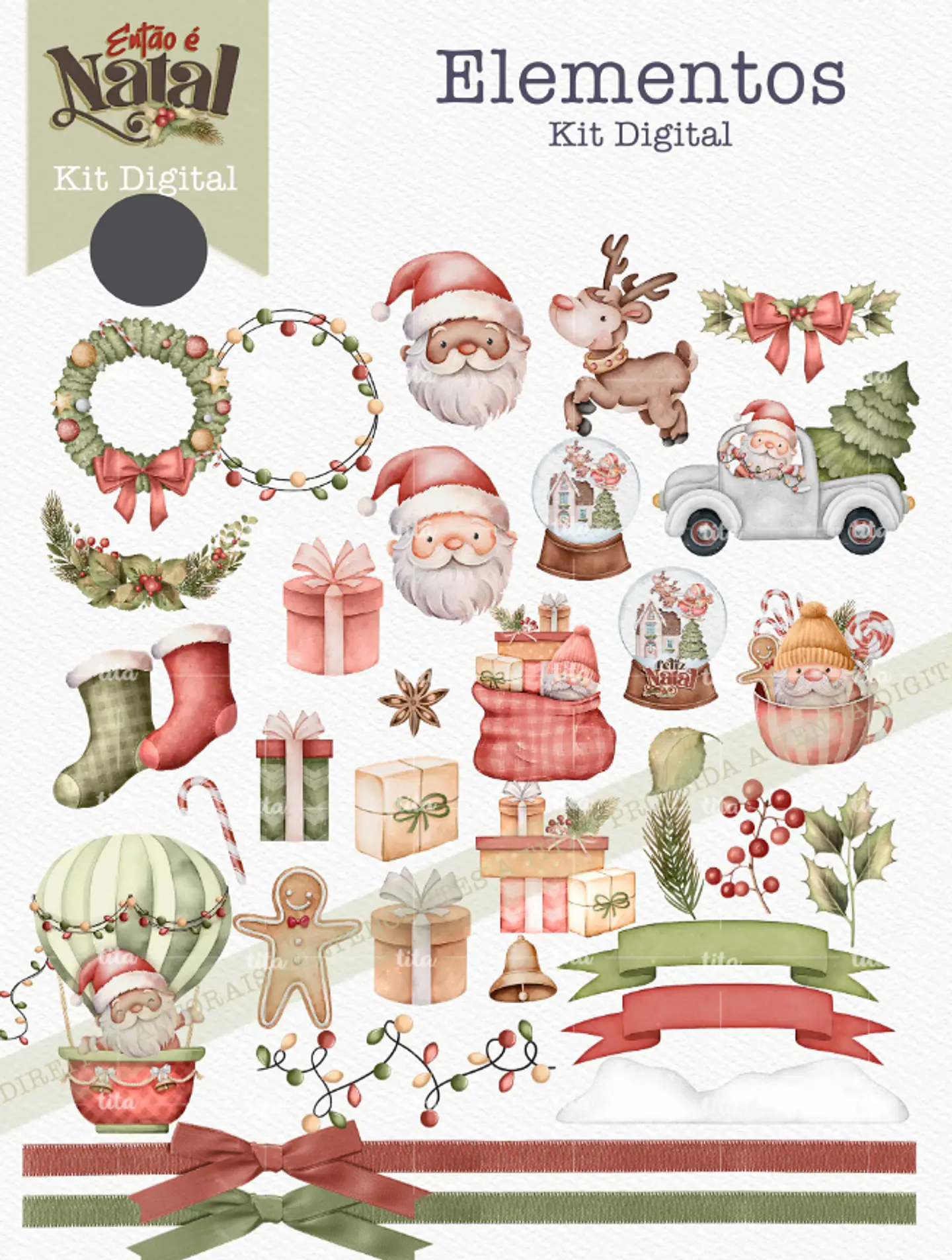 Kit Digital Então é Natal Aquarelados Arquivos em Png   2