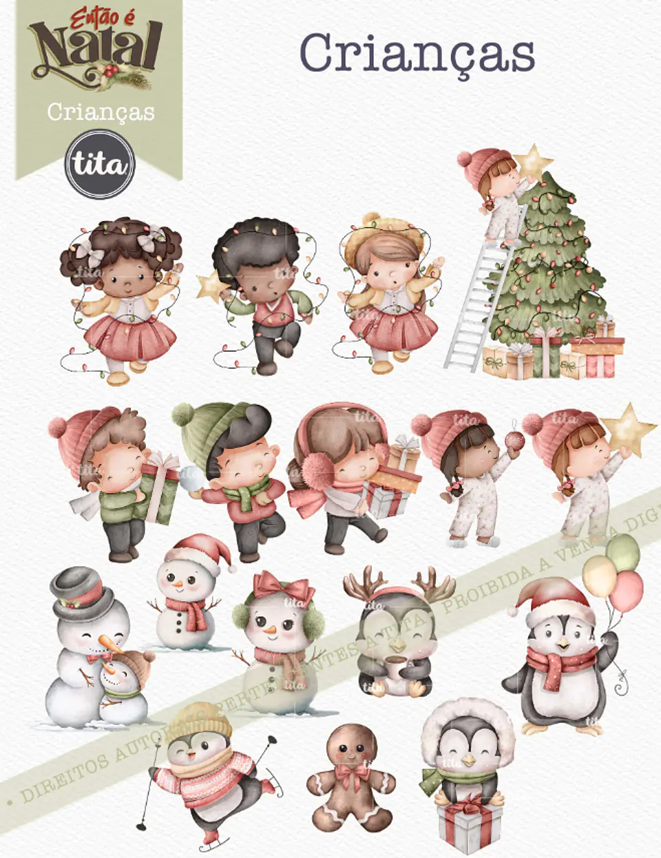 Kit Digital Então é Natal Aquarelados Arquivos em Png   5