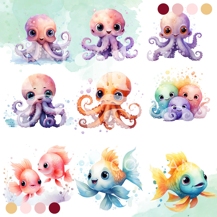 Kit Digital Fundo do Mar Aquarela Arquivos em Png   3