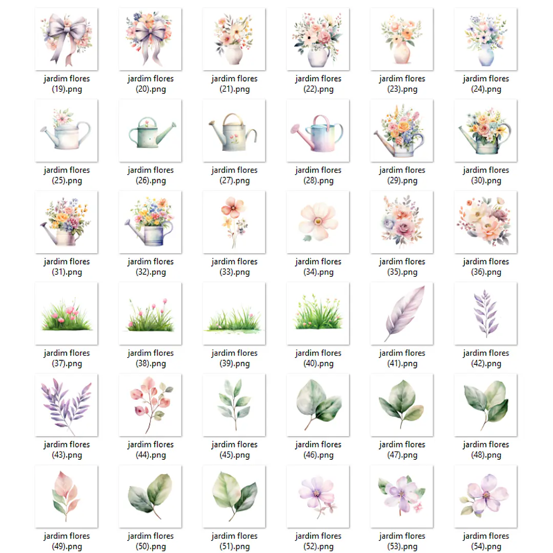 Kit Digital Jardim Encantado Aquarela Arquivos em Png  5